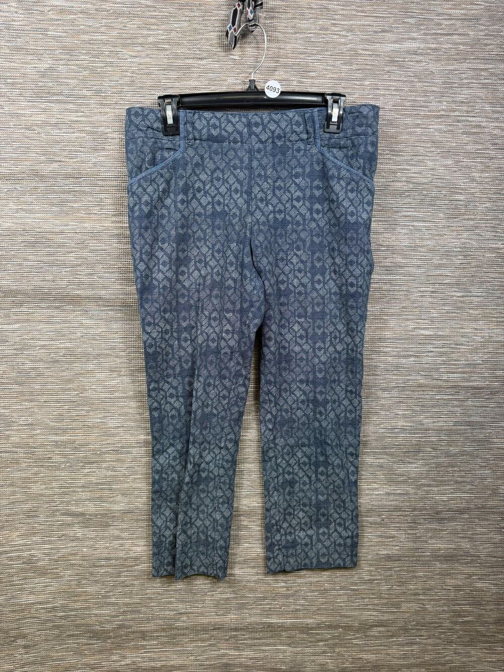 Cartonnier Charlie Trouser Pants Womens 6 Blue Geometric Twill Capri Stretch